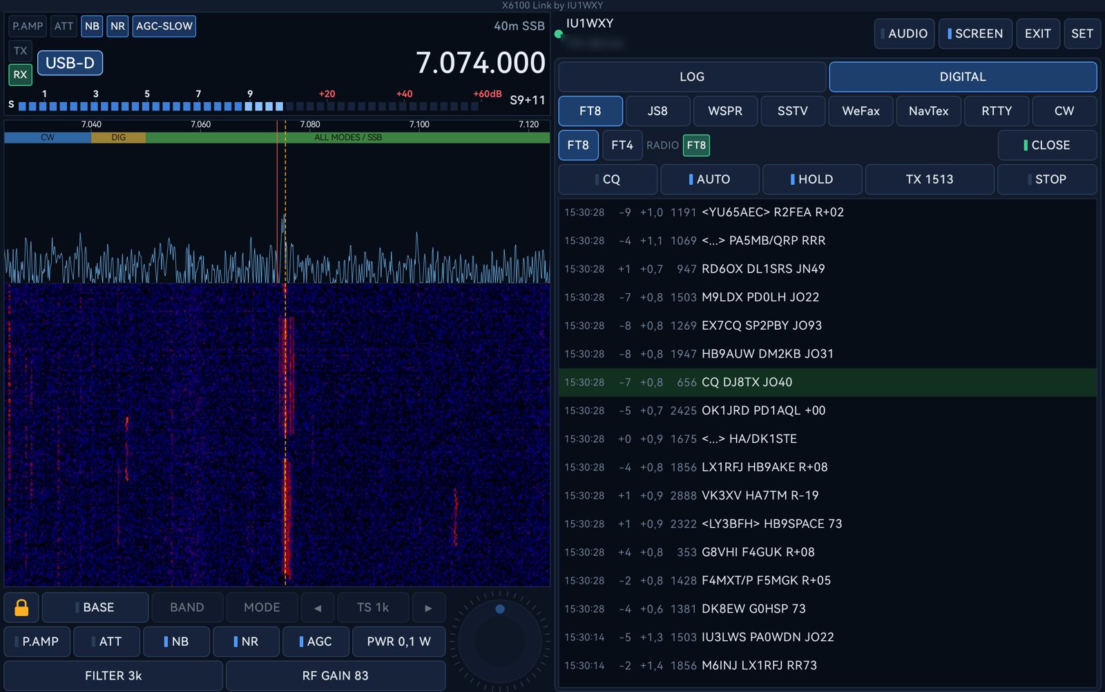 X6100 Link on a tablet: radio on the left, FT8 on the right